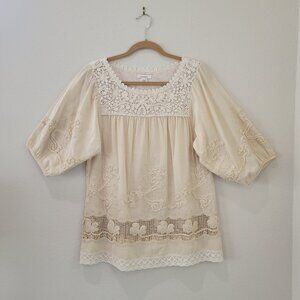 Sundance Ecru Lace and Emboidery Embellished Blouse, Size Medium
